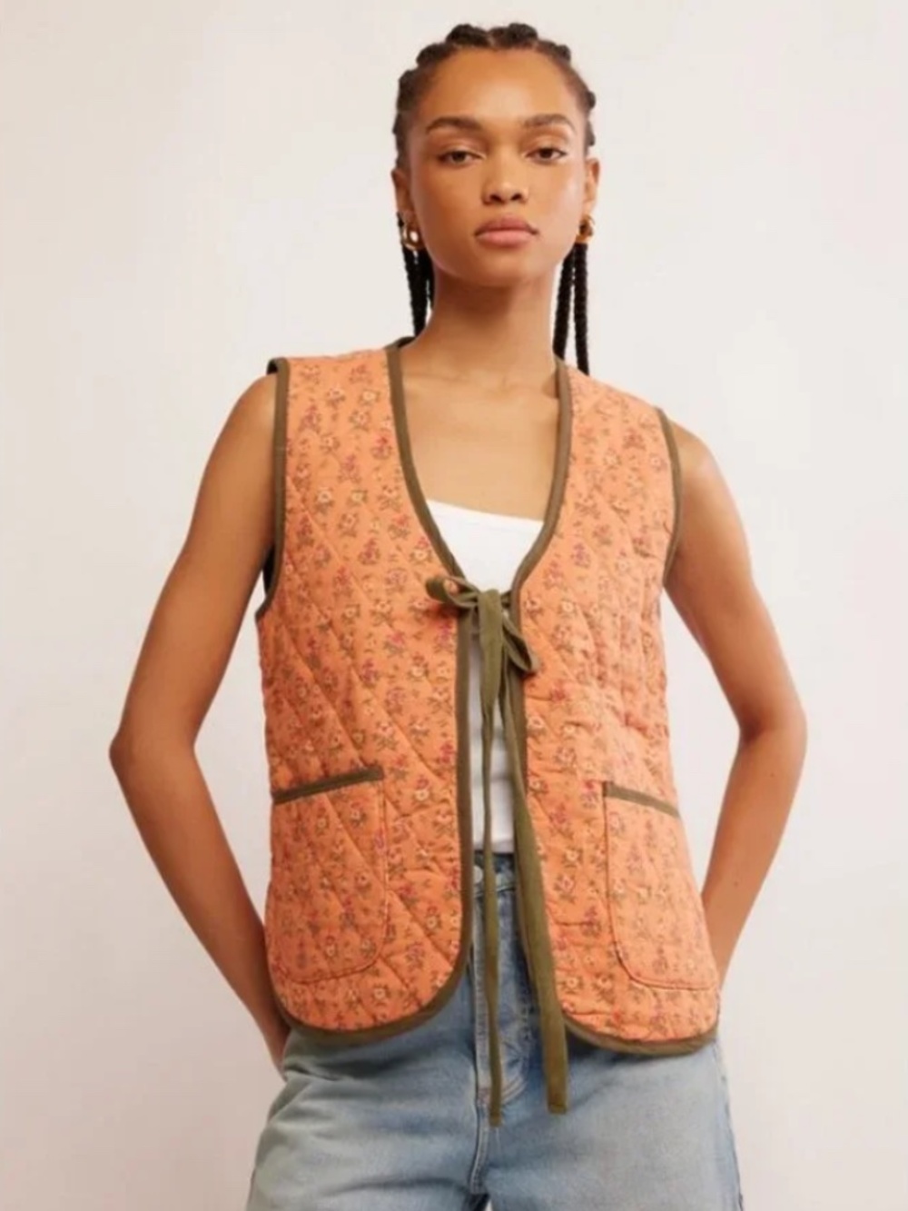 Free People Women's Claudine Quilted Vest in Candied Melon Combo NWT Size Large
